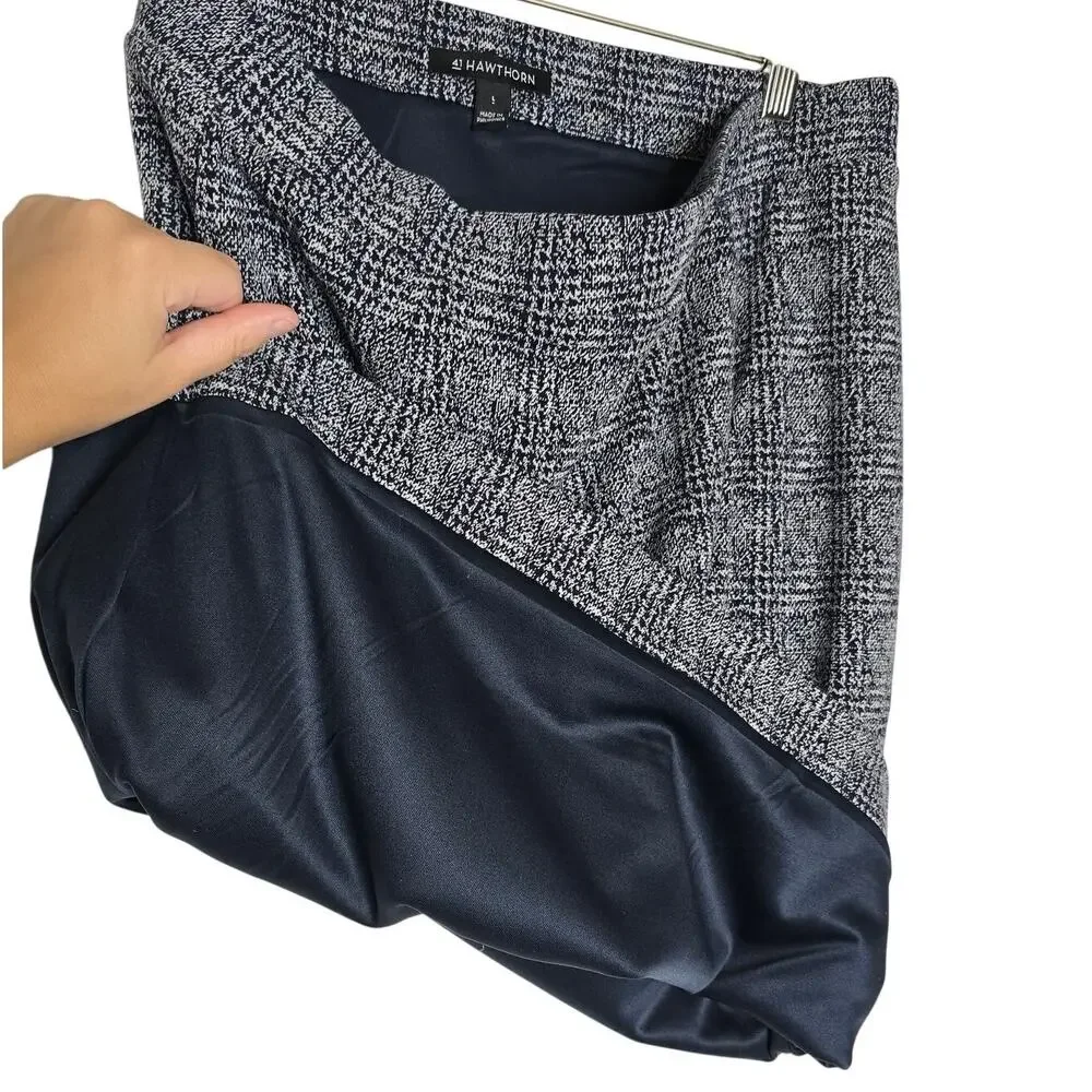 41Hawthorn Womens L Navy White Plaid Pencil Skirt Stretch Lined Career Work